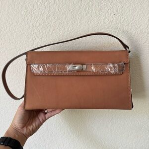 LEATHER INSIDE & OUT Tan 27 Long KL Elan Shoulder Bag Belted Convertible S7